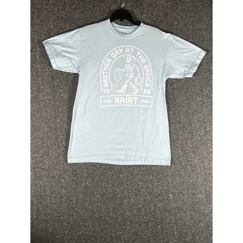 Ariat Womens Boyfriend Fit Light Blue Skeleton Cowboy Graphic T-Shirt Medium